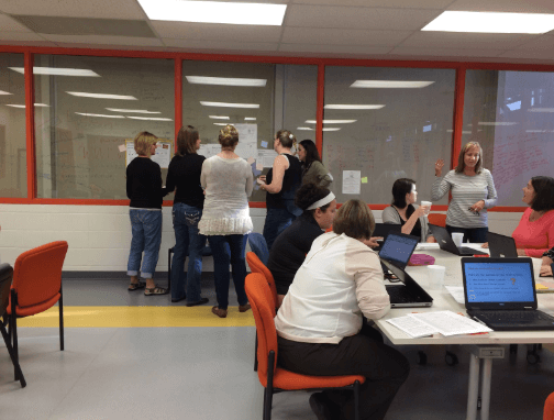 Coaching activity during a staff meeting.
